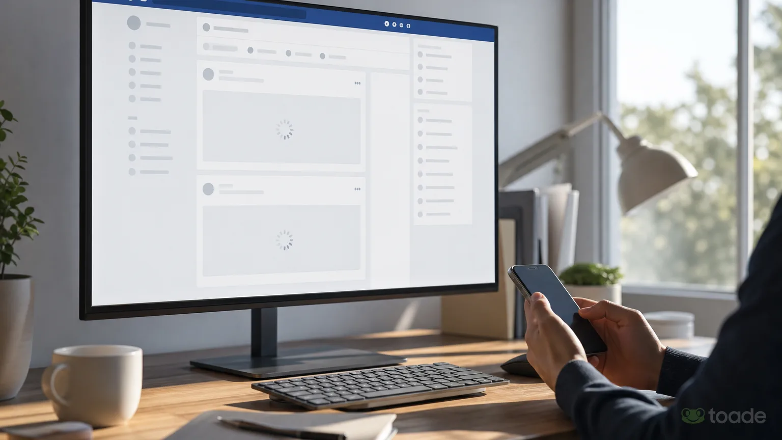 Yavaş &ccedil;alışan Facebook aray&uuml;z&uuml; a&ccedil;ık masa&uuml;st&uuml; bilgisayar ve akıllı telefon