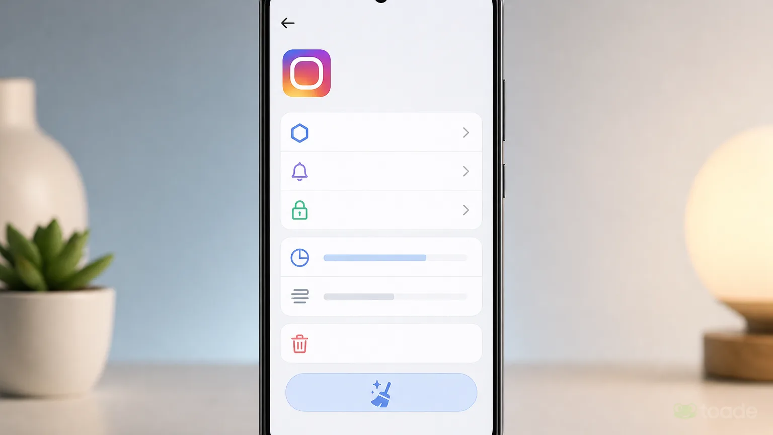Instagram önbellek temizleme ekranı