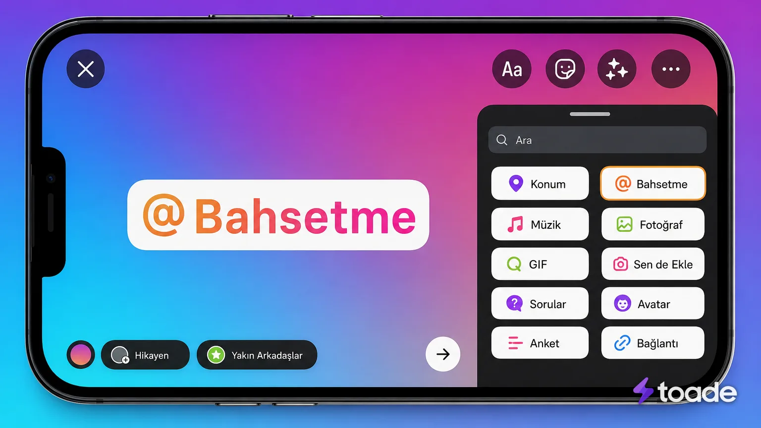Instagram hikayesinde bahsetme çıkartması kullanımı