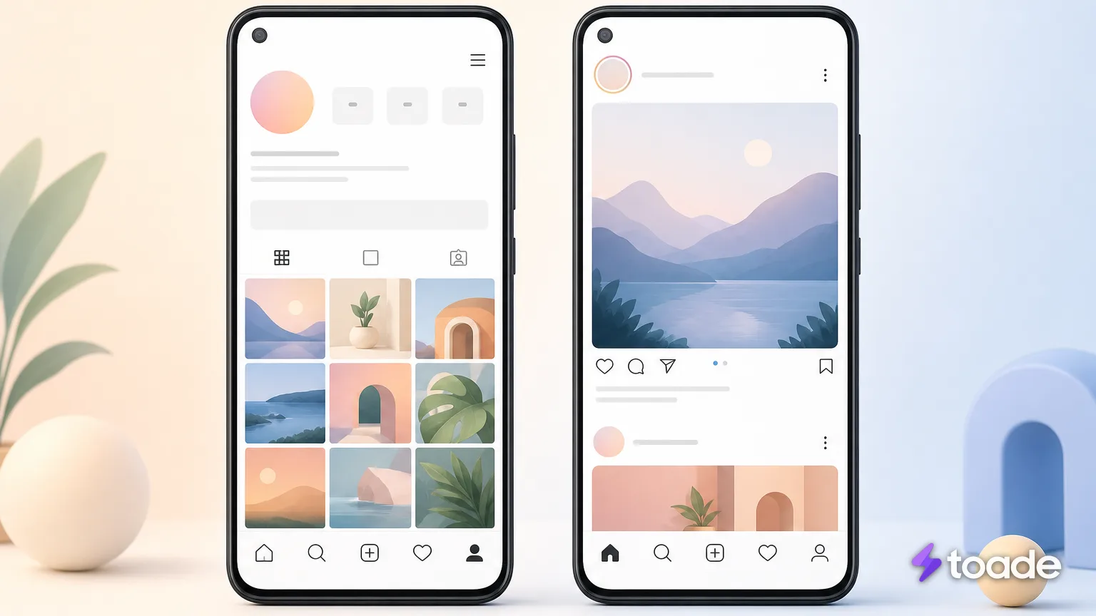 Instagram Lite sade profil ve ana akış görünümü