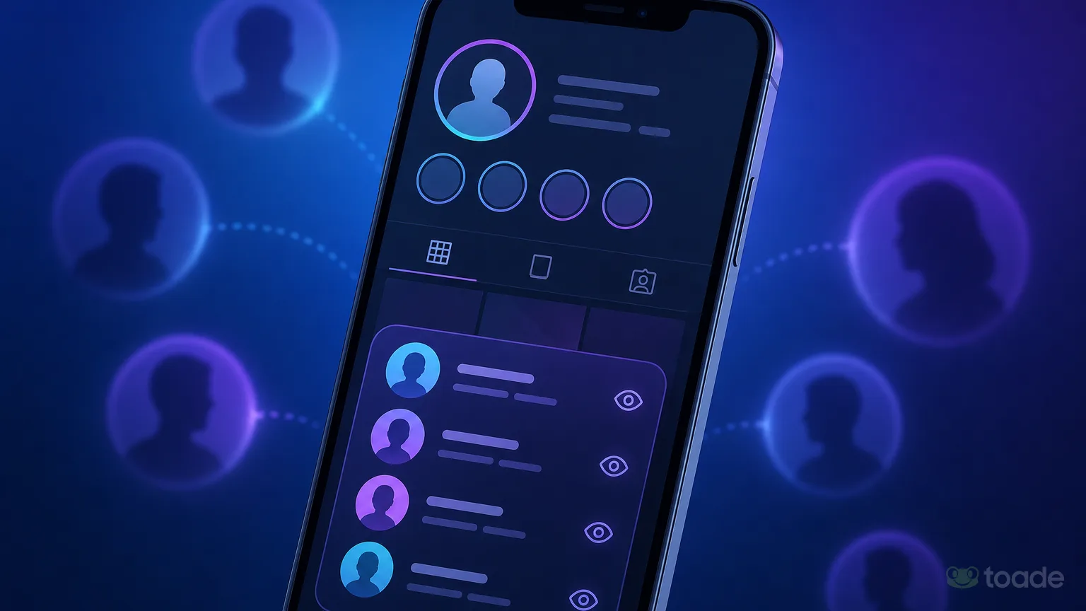 Instagram profil ekranı ve belirsiz ziyaretçi silüetleri