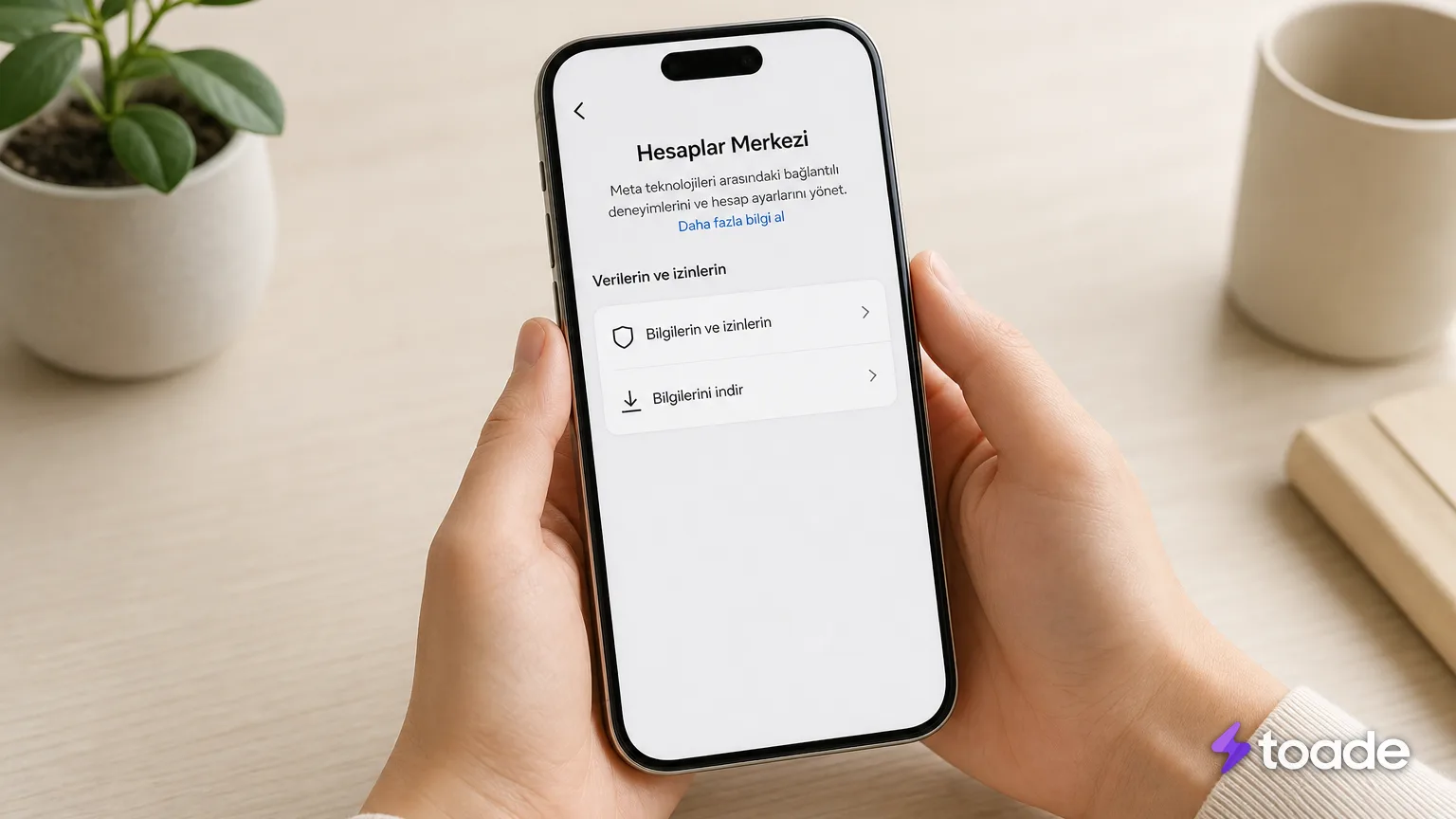 Instagram Hesaplar Merkezi bilgi indirme ekranı