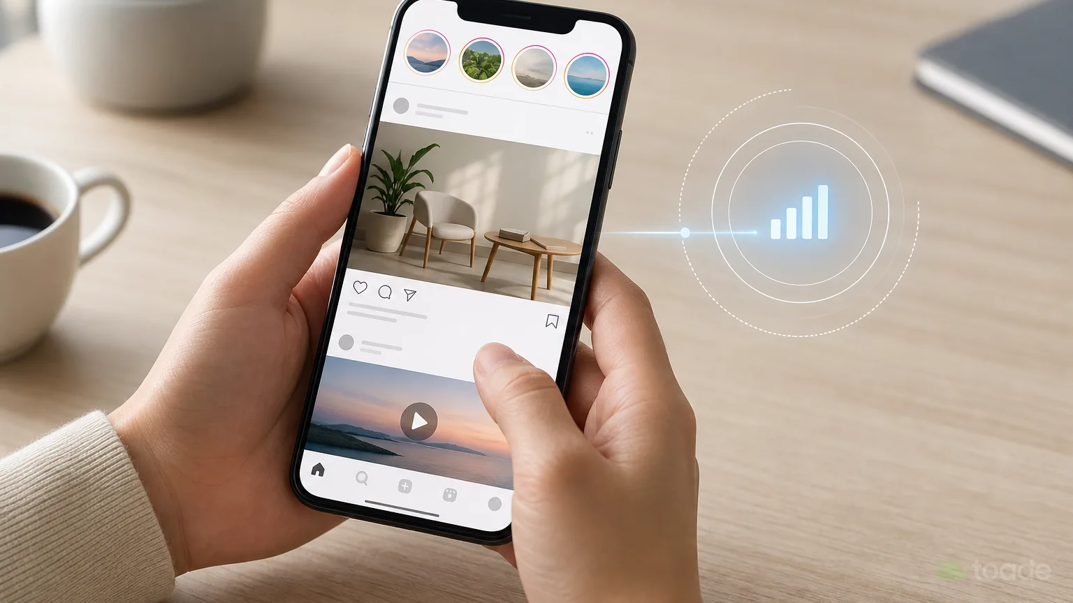 Instagram akışında mobil veri kullanımını gösteren akıllı telefon