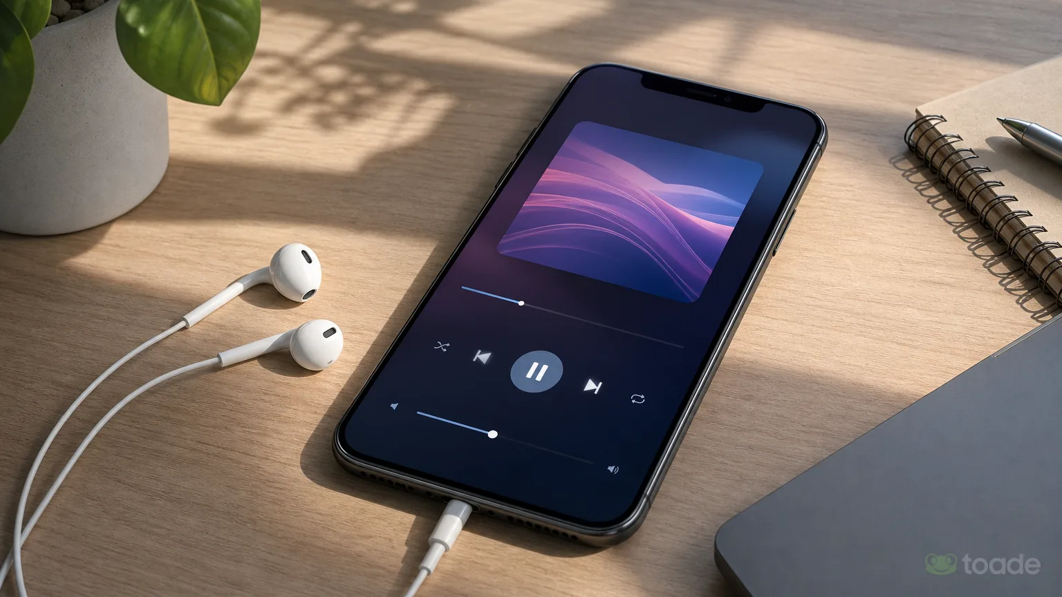 Akıllı telefonda müzik çalar ve kablolu kulaklık