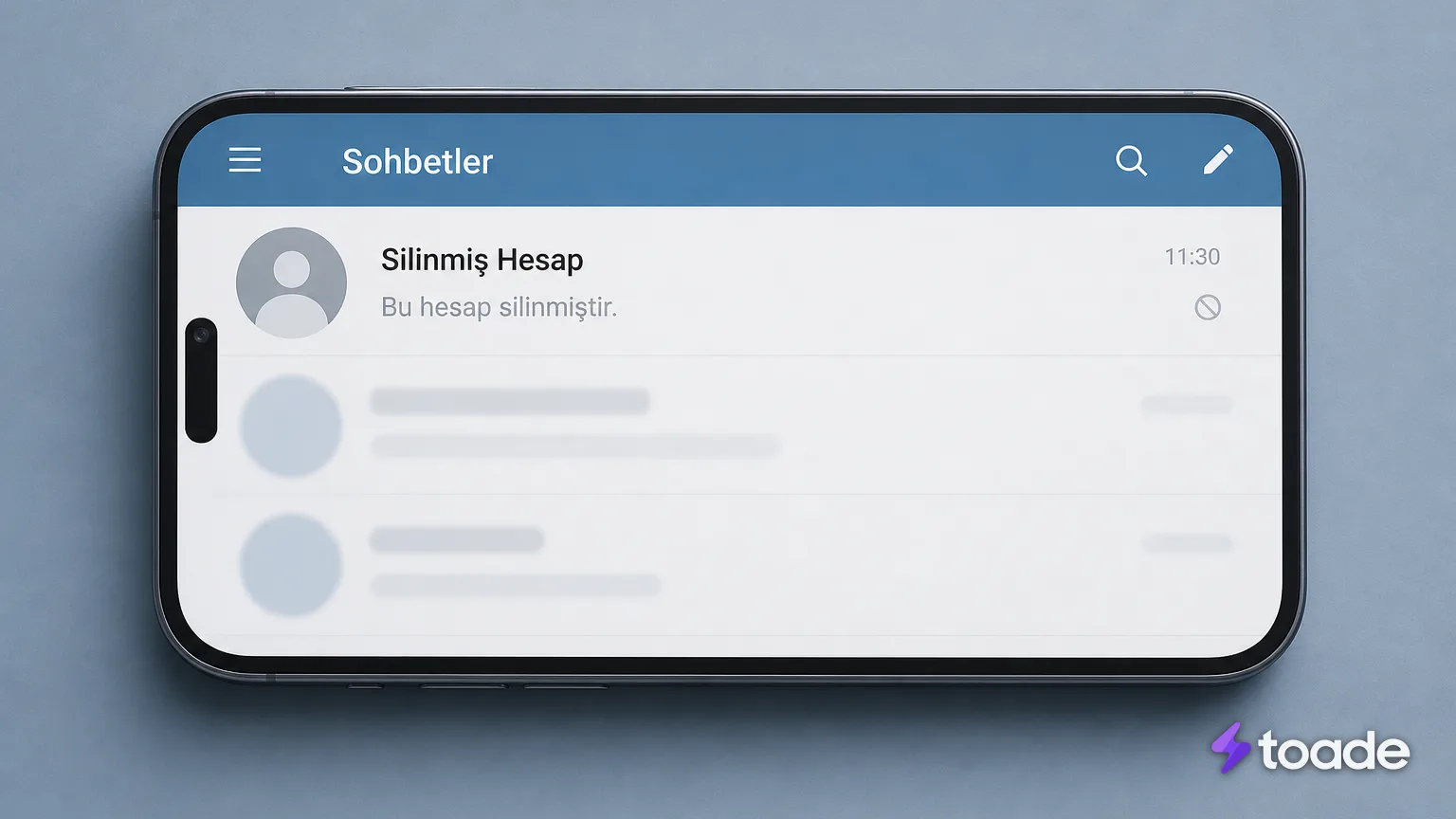 Telegram sohbetinde silinmiş hesap görünümü