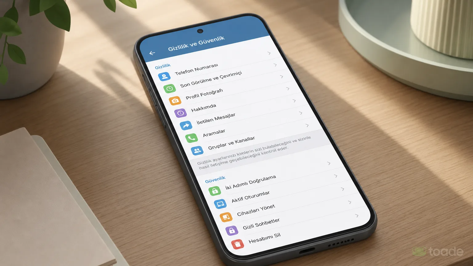 Telegram gizlilik ve güvenlik menüsünü inceleyen kullanıcı