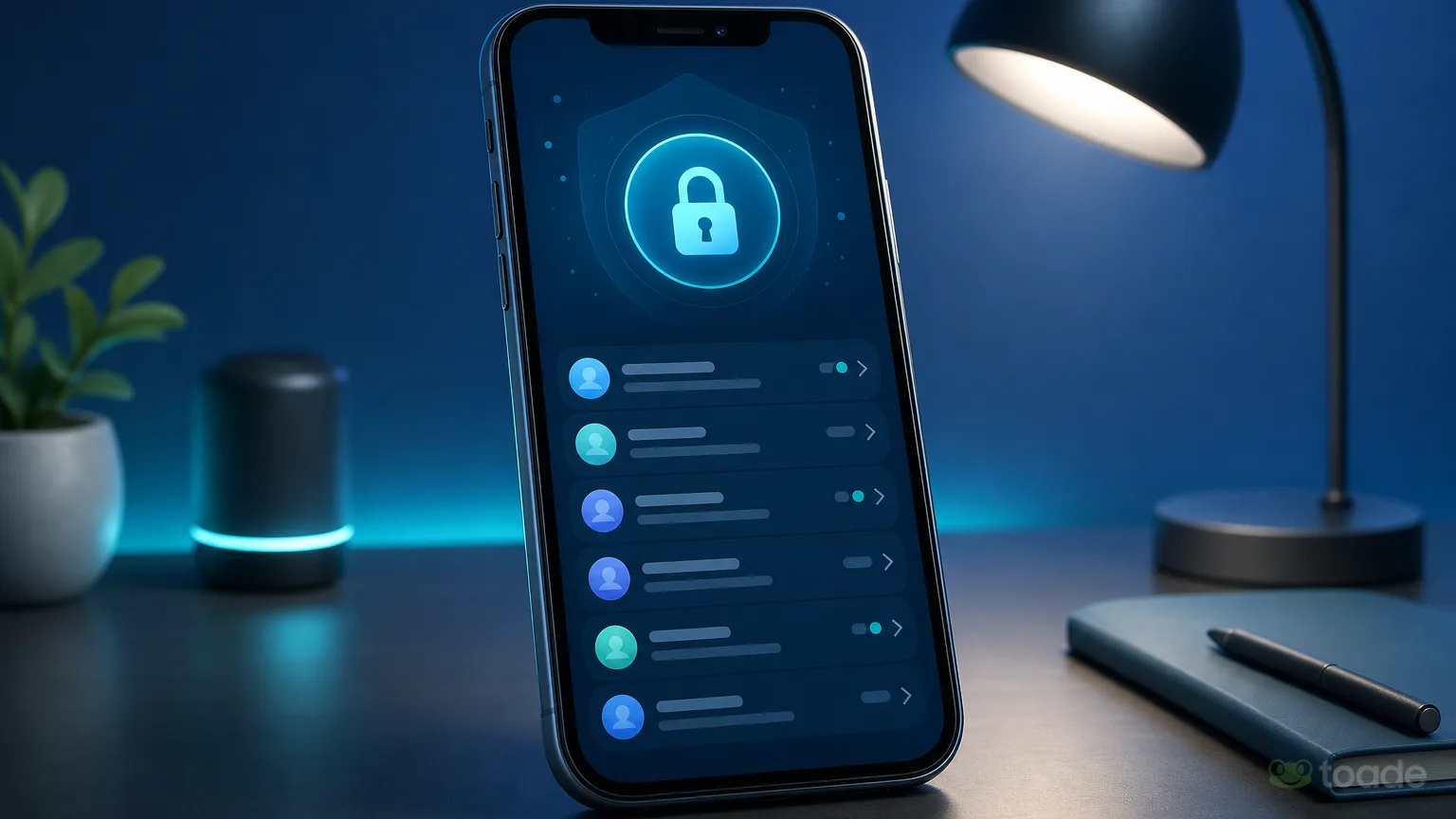Kilit simgesi ve sohbet listesi görünen akıllı telefon