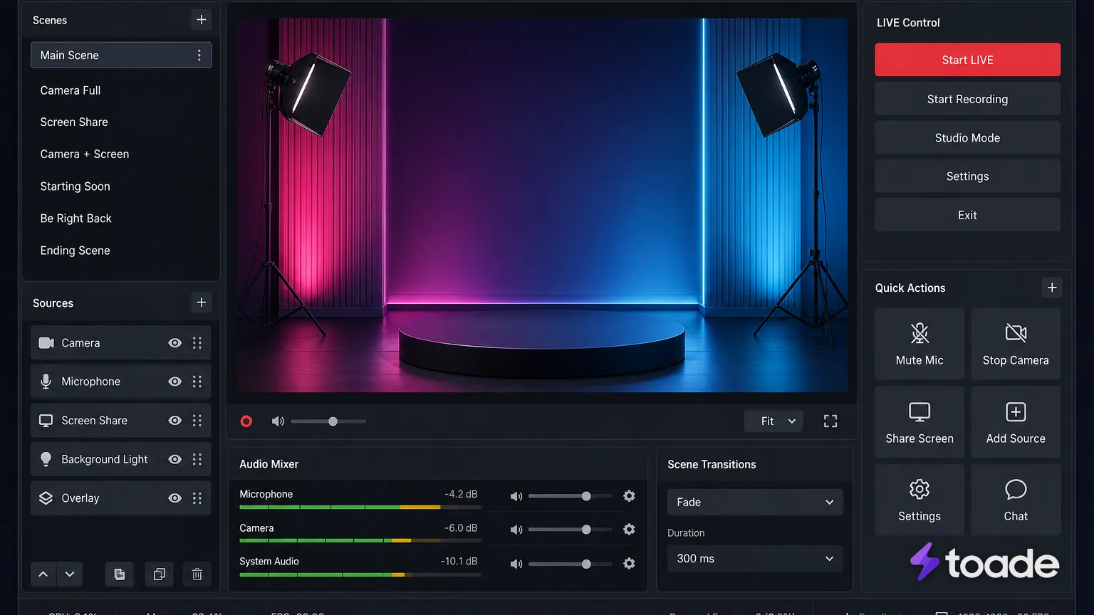 TikTok LIVE Studio masaüstü yayın arayüzü