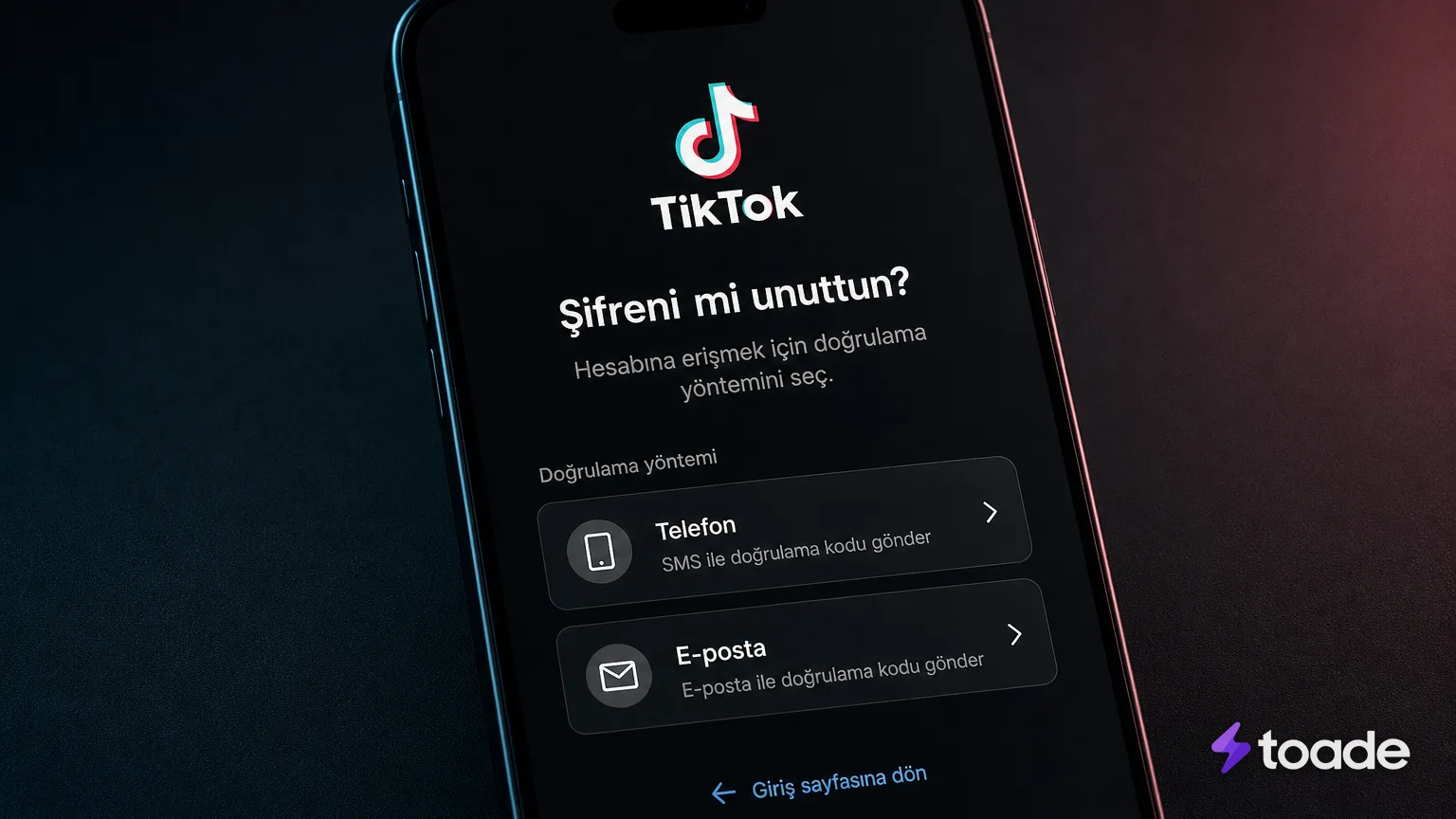 TikTok şifre sıfırlama ve doğrulama yöntemi ekranı