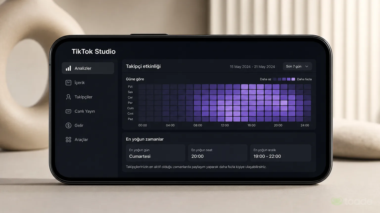 TikTok Studio takipçi etkinliği menüsü
