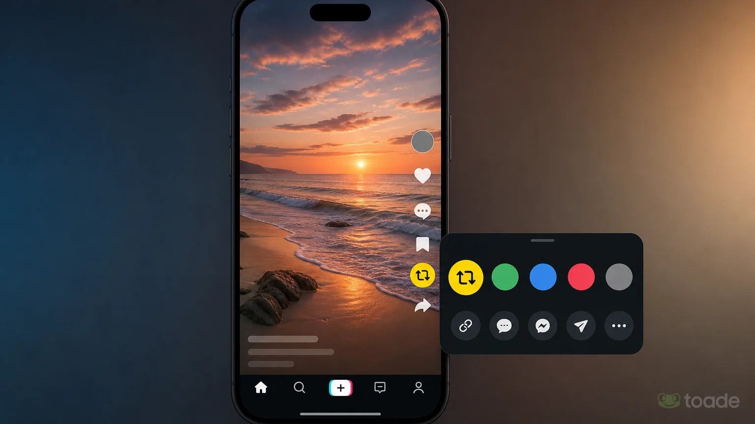 TikTok video ekranındaki Repost menüsü