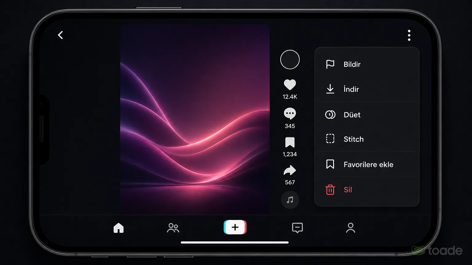 TikTok profilinde video silme menüsü