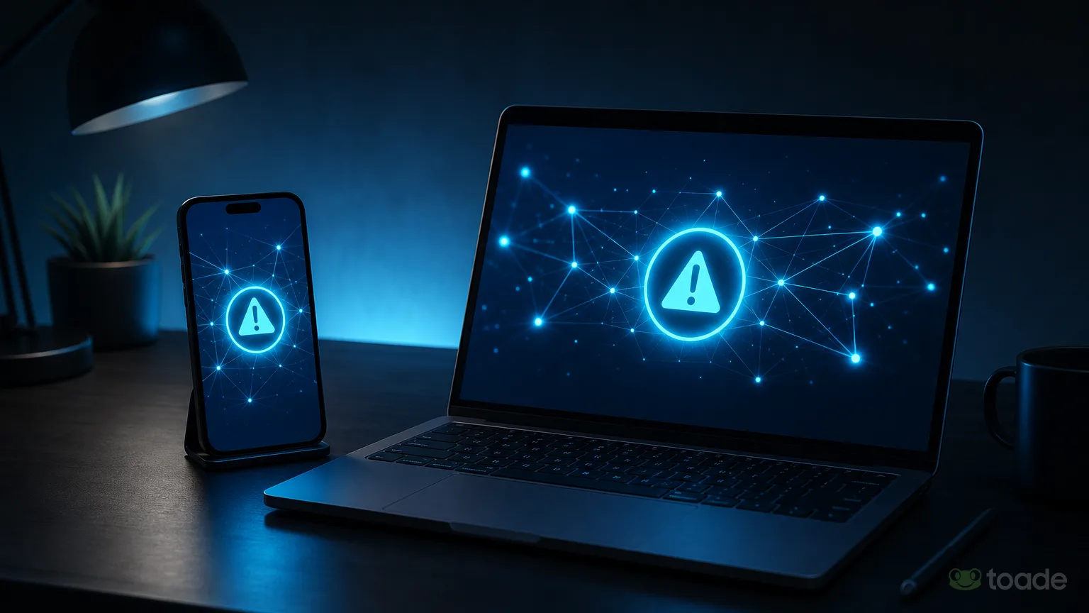 Bağlantı hatası görünen telefon ve dizüstü bilgisayar