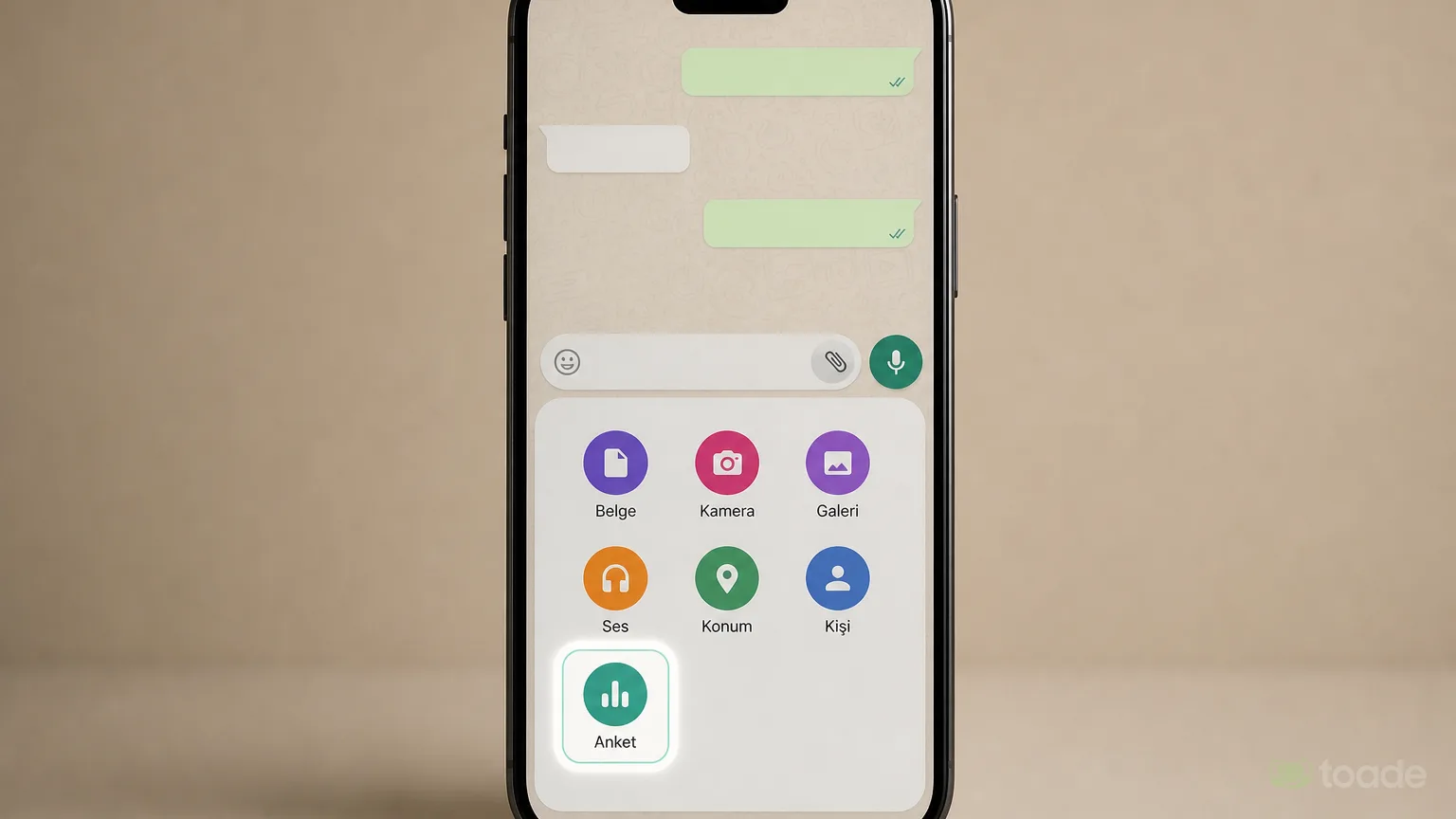 WhatsApp sohbetinde Anket seçeneğinin açılması