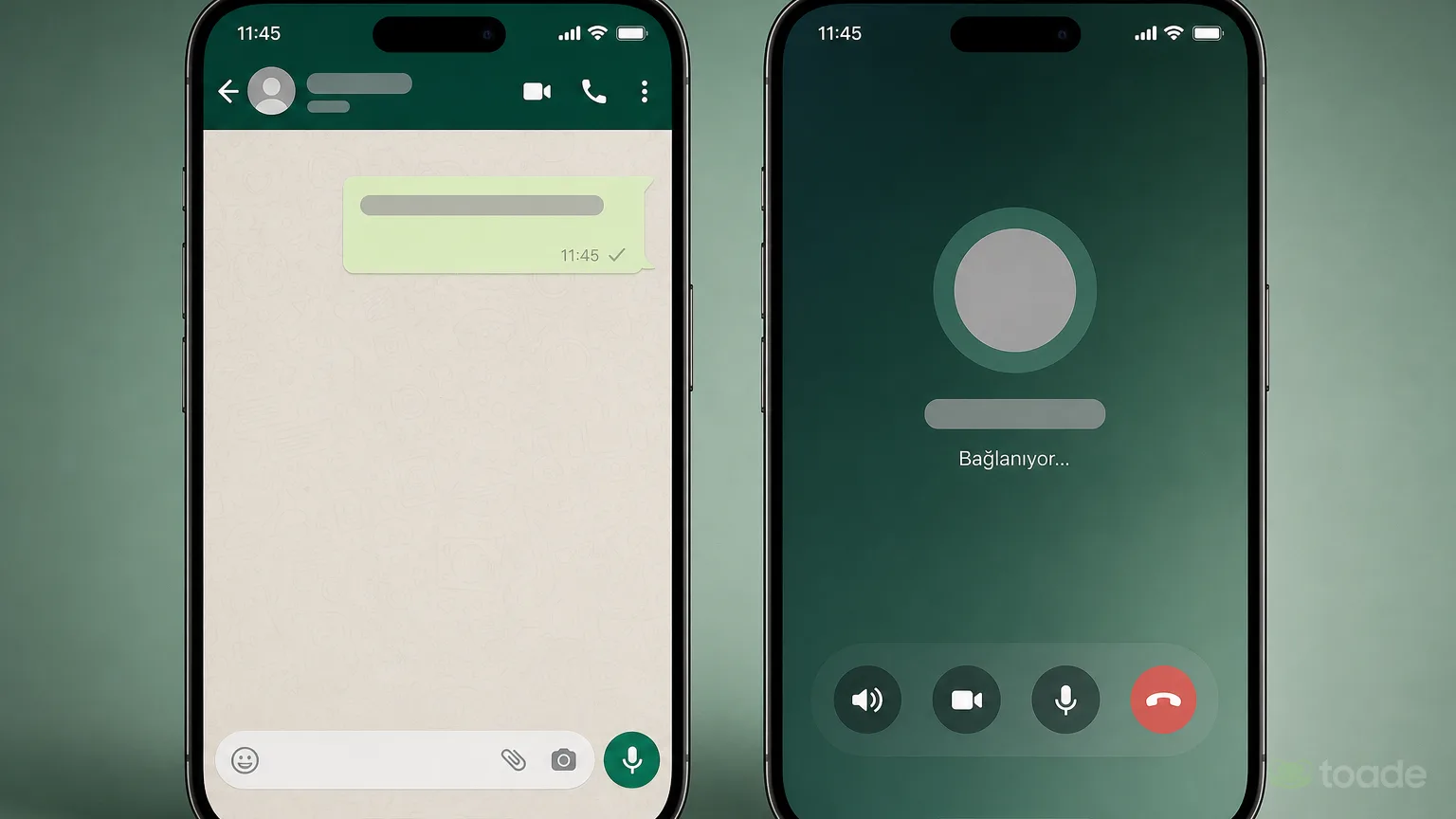 WhatsApp engelleme belirtilerini gösteren sohbet ve arama ekranı