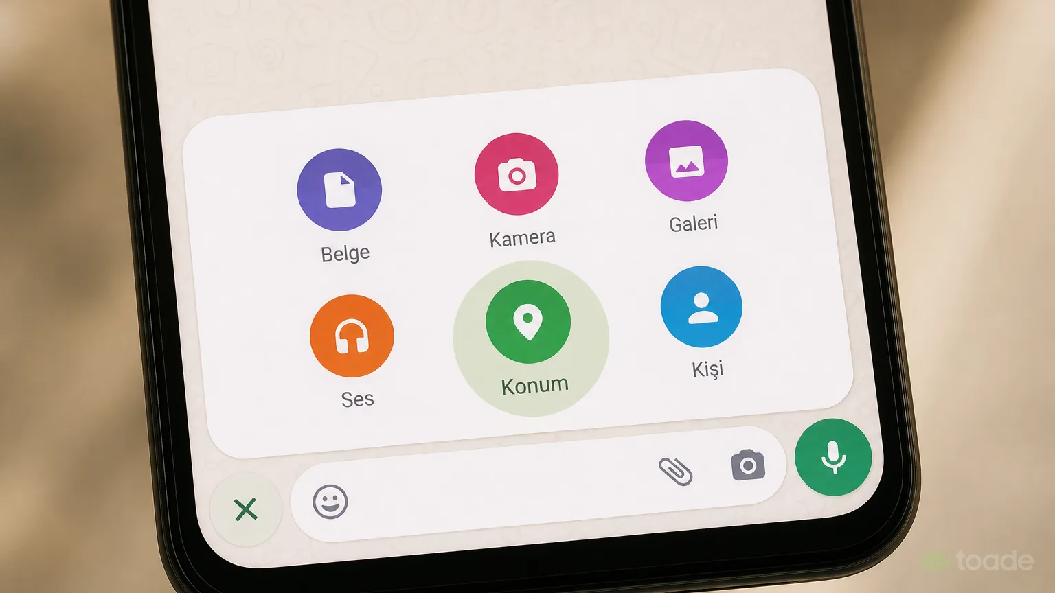 WhatsApp sohbetinde konum gönderme menüsü