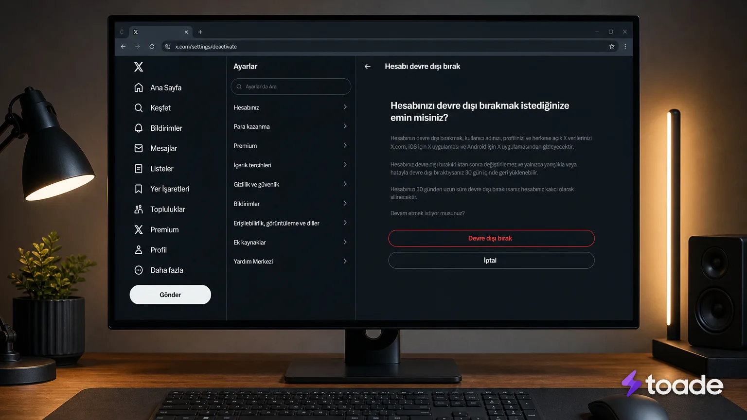 X masa&uuml;st&uuml; hesabı devre dışı bırakma ekranı