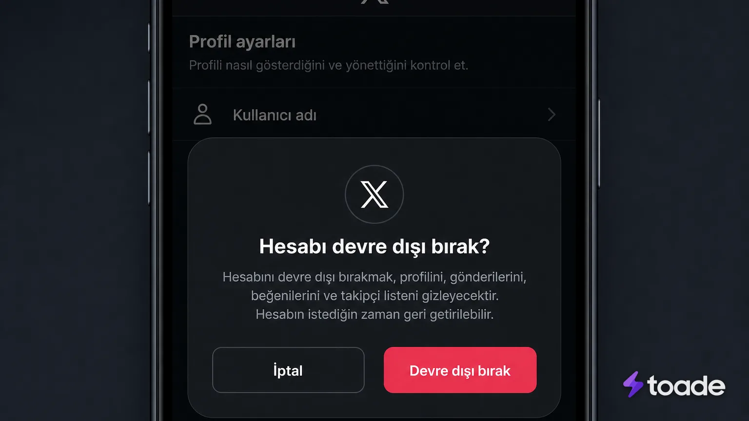 X mobil uygulamasında hesap devre dışı bırakma onayı