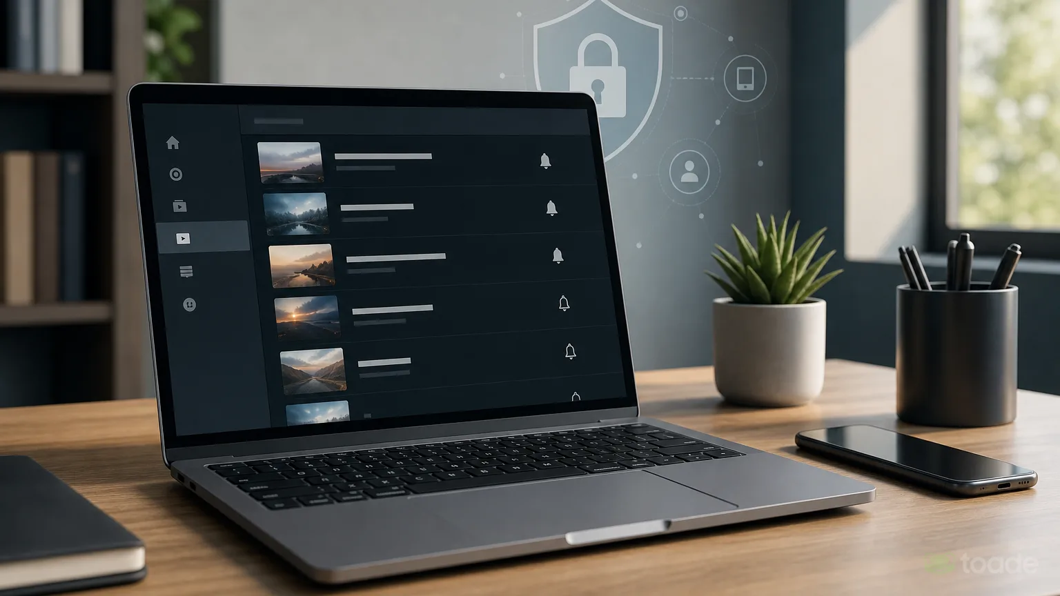 Dizüstü bilgisayarda video platformu abonelik listesi ve yanında akıllı telefon