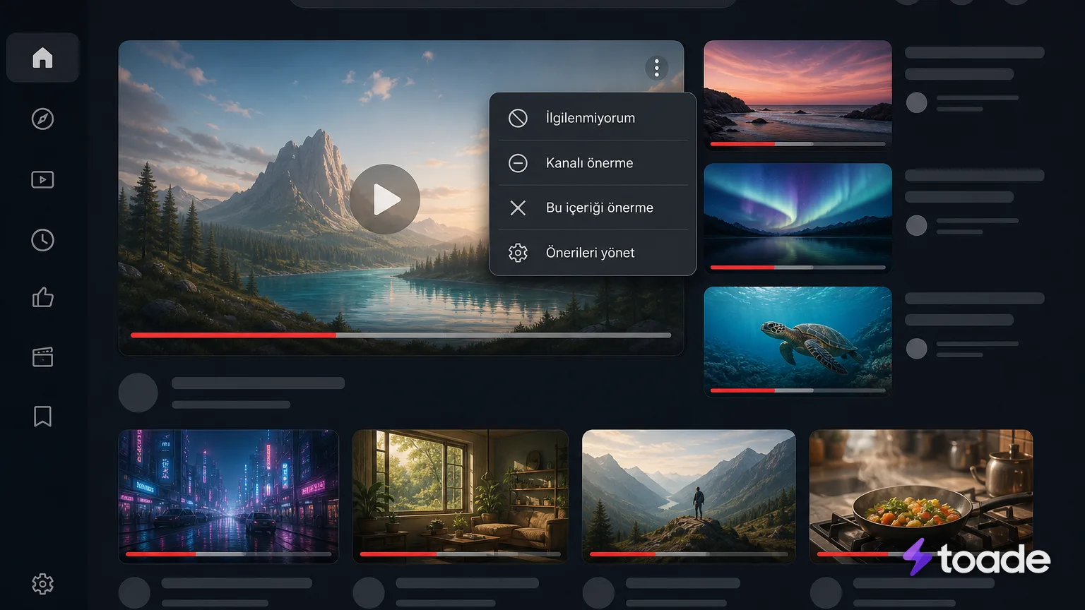 YouTube video kartındaki üç nokta menüsü