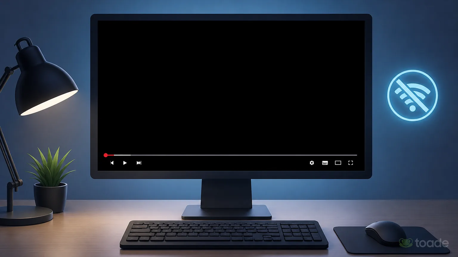 Masaüstü bilgisayarda donmuş video oynatıcı ve internet bağlantısı simgesi