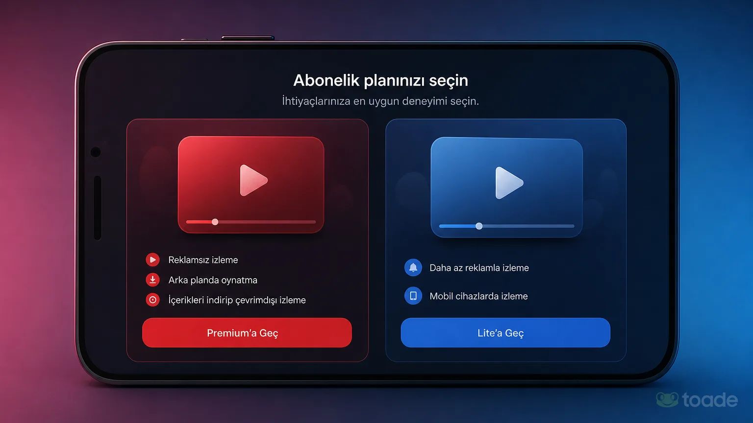 YouTube Premium Lite abonelik seçim ekranı